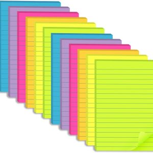 (12 Pack) Lined Sticky Notes 4x6 in,Bright Large Notepads with Lines | Ruled Stickies Super Sticking Power,Office School Memo Note Pads,Post on Windows Doors,Recyclable,Easy to Write on