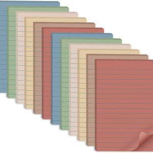 (12 Pack) Lined Sticky Notes 4x6 in,Vintage Large Notepads with Lines | Ruled Stickies Super Sticking Power,Office School Memo Note Pads,Post on Windows Doors,Recyclable,Easy to Write on