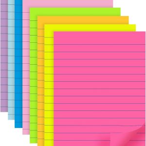 8-Pack Lined Sticky Notes 4x6 in, 8 Bright Colors, Self-Stick Note Pads, Super Sticky, 40 Sheets/Pad, for Office, Home & School