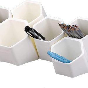 Wooden Multifunctional Pen Holder Desk Stand with 9 Slots and Phone Holder, Wood Colour