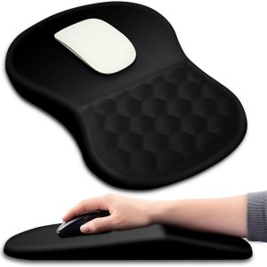 Ergonomic Mouse Pad Wrist Support with Massage Design, Wrist Rest Pain Relief Mousepad with Memory Foam&Non-Slip PU Base, Mouse Pads for Wireless Mouse & Desk (12x8 inch,Black)