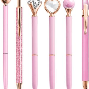 Pink Pens for Women, 6 Pcs Cute Pens Ballpoint Pen Bulk, 1.0mm Medium Point Black Ink, Office and School Supplies Fancy Nice Pen Gifts for Girls Nurse Teacher (Pink)