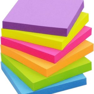 Sticky Notes 3x3 Inch, 6 Pack, Bright Colors, 100 Sheets/Pad, 600 Total | Bright Colors, Strong Self-Stick Adhesive, Removable & Repositionable, Ideal for Office, School, and Home Reminders