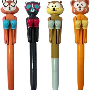 4 Pcs Funny Animal Boxing Ballpoint Pens 0.7mm Black Ink Fox Squirrel Pen | Novelty Cool Writing Pen Cat Bear Boxing Pens Stationery Gifts Classroom Supplies for Office School Party Favors