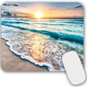 Mouse Pad, Gaming Mouse Pad, Non-Slip Rubber Base Mouse Mat with Designs for Laptop, Computer & Office, 9.5 x 7.9 x 0.12 inches (Sea and Beach)