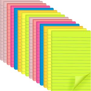 Lined Sticky Notes 4 x 6 Inches, 15 Pads, 375 Sheets Total, 7 Bright Colors, Self-Stick Note Pads with Strong Adhesive, Large Rectangular Sticky Notes for Office, Home, School & Meetings