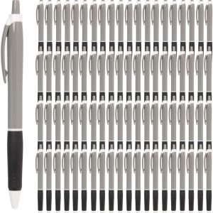 Retractable Ballpoint Pens - 100-Pack, Black Ink, Gray & Black, 1.0mm Medium Point - Bulk Pens for Office & School Supplies - Smooth Writing for Notebooks & Journals