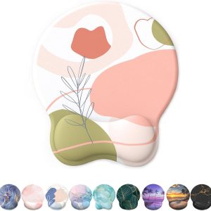 Mouse Pad with Wrist Rest, Comfortable Computer Mousepad with Gel Wrist Support Smooth Surface and Non-Slip PU Base for Pain Relief, Laptop, Office & Home (Rose)