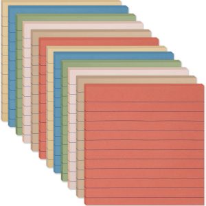 (12 Pack) Lined Sticky Notes 4x4 in, 6 Vintage Colors Self-Stick Note Pads | Super Sticking Power Memo Pads, 4x4 Large Square Sticky Notes for Office, Home, School, Meeting