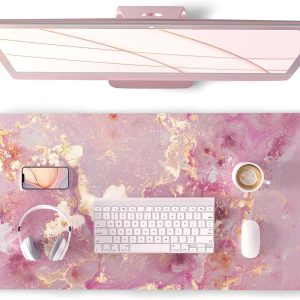 PU Leather Large Mouse Pad, Office Decor, 31.5" x 15.7", Rose Gold | Desk D??cor Accessories, Extended Size, Waterproof & Easy to Clean, Smooth Surface, Non Slip Desk Organization