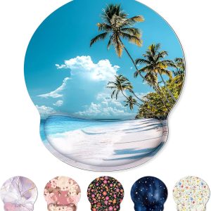 Ergonomic Mouse Pad with Wrist Rest, Small Mousepad with Non-Slip Rubber Base and Smooth Surface, Beach Mouse Pads for Desk, Office Desk Accessories
